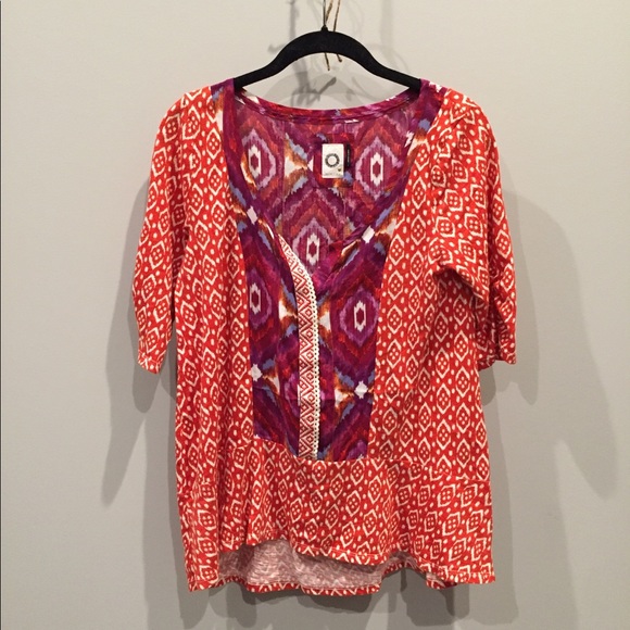 Anthropologie / Akemi + Kin Orange & Pink Blouse - Picture 3 of 5